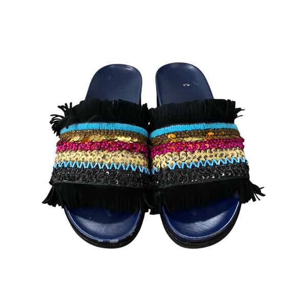 TORY BURCH Isle Slide Embellished Slip-On Sandals Size 8 - Picture 2 of 11